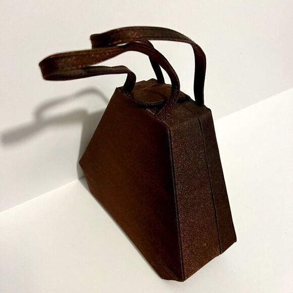 Super Unique Vintage 80s / 90s Brown 3D Trapeze Metallic Cloth Evening Handbag - Picture 3 of 8